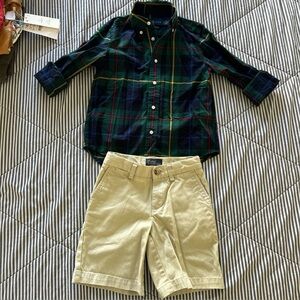 Vintage Ralph Lauren Green Plaid Shirt,5 Vintage polo Ralph Lauren beige short,5